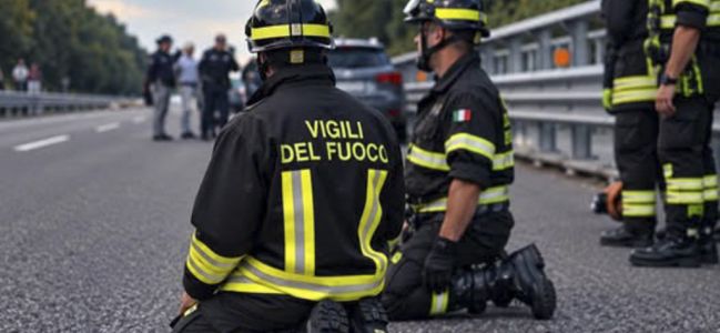 La divisa, il dolore, l&rsquo;impotenza: il pompiere in ginocchio davanti alla tragedia